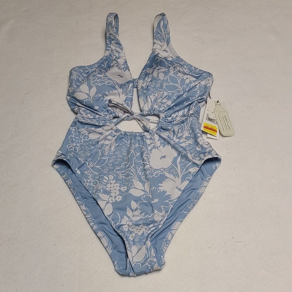 Sanctuary Women's Blue Floral Cutout One Piece Swimsuit NEW S